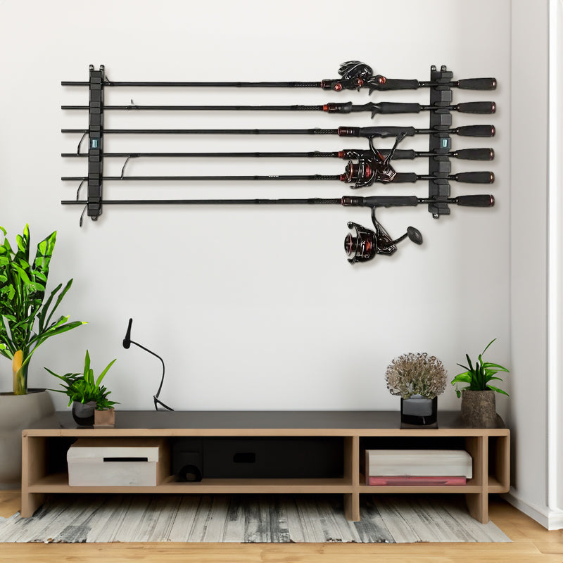 1pc 6-hole fishing rod wall mount, vertical/horizontal display frame