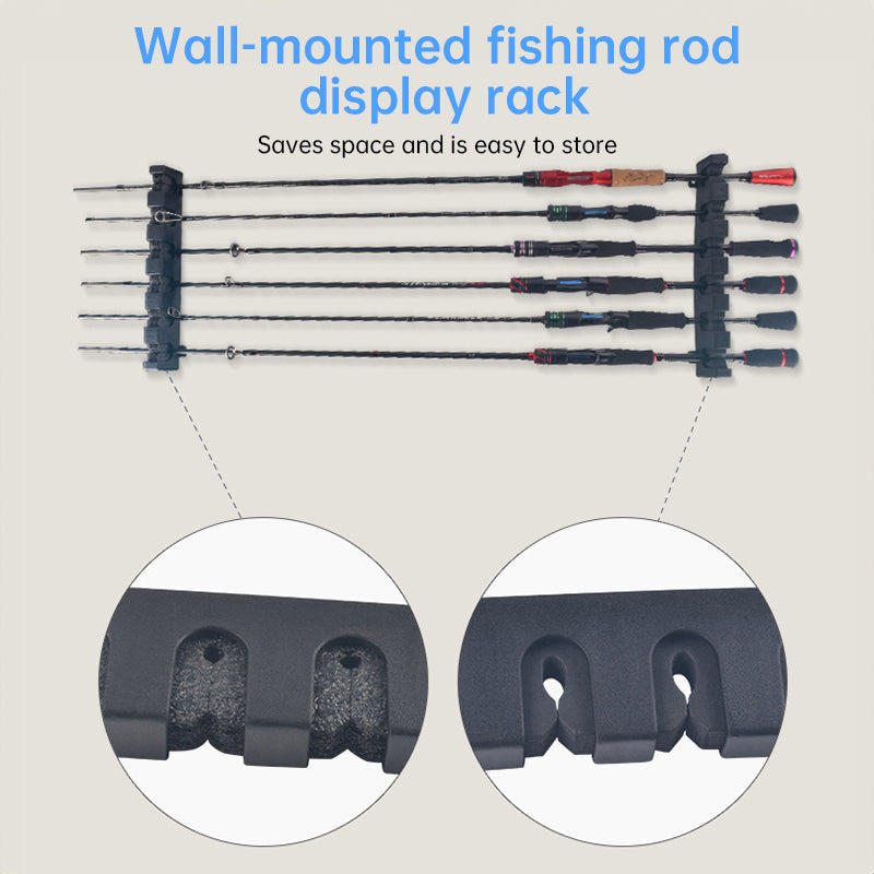 1pc 6-hole fishing rod wall mount, vertical/horizontal display frame